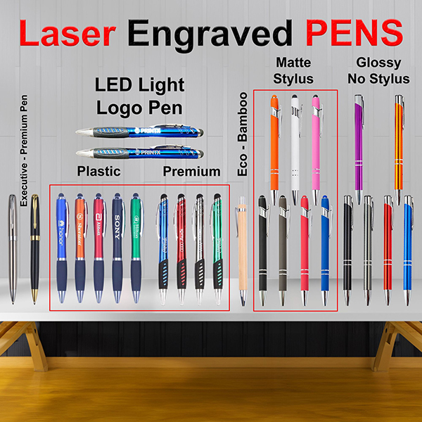 Laser engraved pens